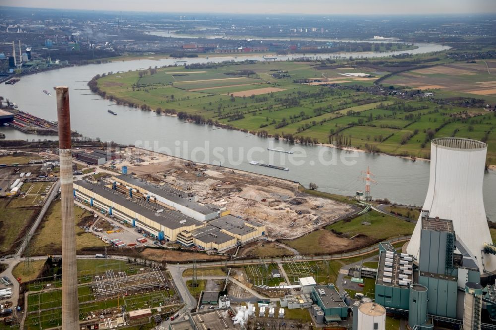 Luftaufnahme Duisburg - Abrißarbeiten am Werksgelände der ehemaligen Papierfabrik Norske Skog und der Papierfabrik Haindl in Duisburg im Bundesland Nordrhein-Westfalen - NRW, Deutschland