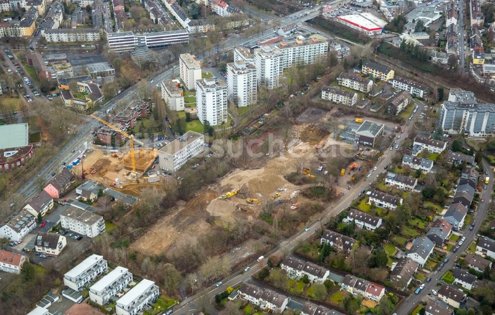 Luftbild Essen - Abrißfläche der Bürohaus- Gebäude Botanisches Institut / Botanischer Garten an der Henri-Dunant-Straße im Ortsteil Stadtbezirke II in Essen im Bundesland Nordrhein-Westfalen