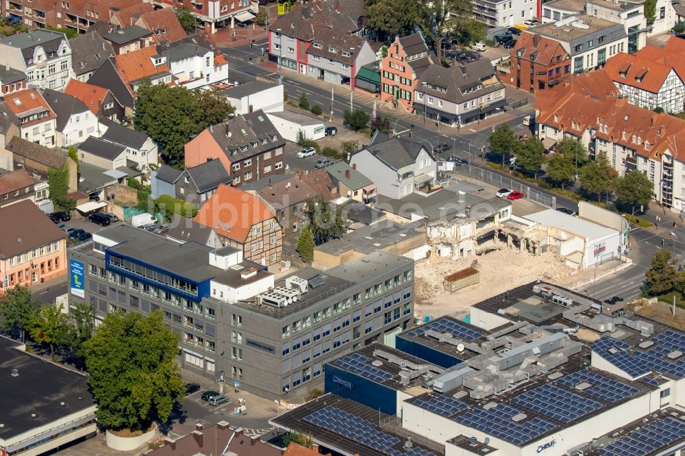 Hamm aus der Vogelperspektive: Abrißfläche der Bürohaus- Gebäude Haus der Lippewelle in Hamm im Bundesland Nordrhein-Westfalen