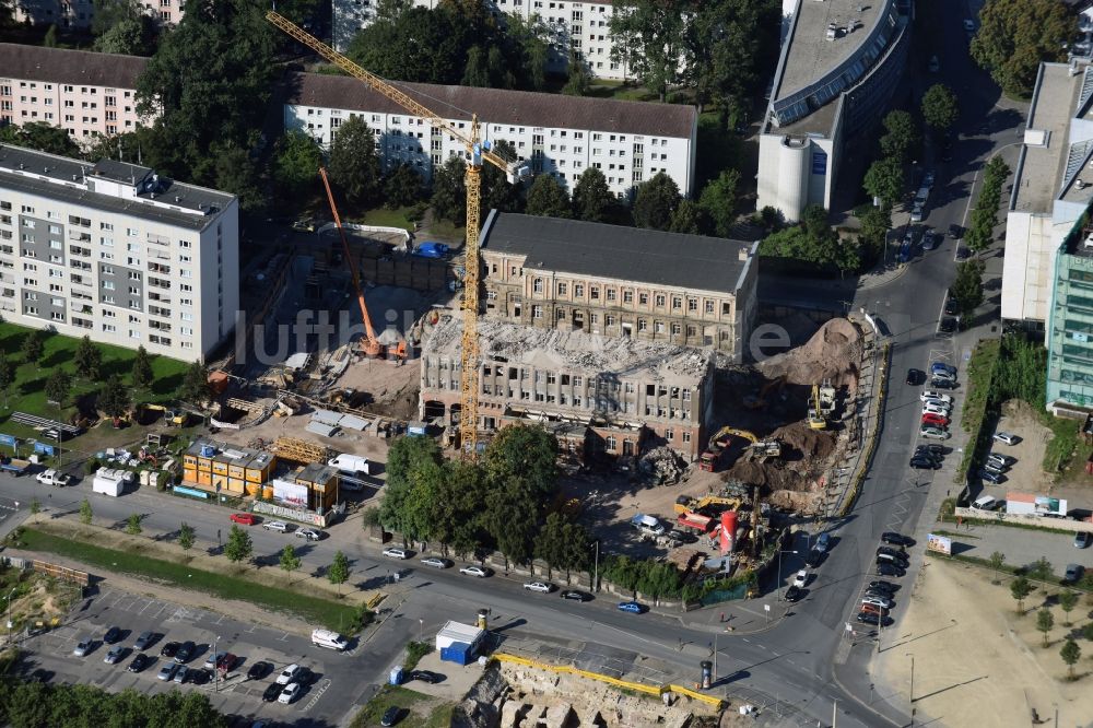 Luftaufnahme Dresden - Abrißfläche der Bürohaus- Gebäude am Postplatz - Annenstraße - Marienstraße durch die GD Dreßler Bau GmbH in Dresden im Bundesland Sachsen