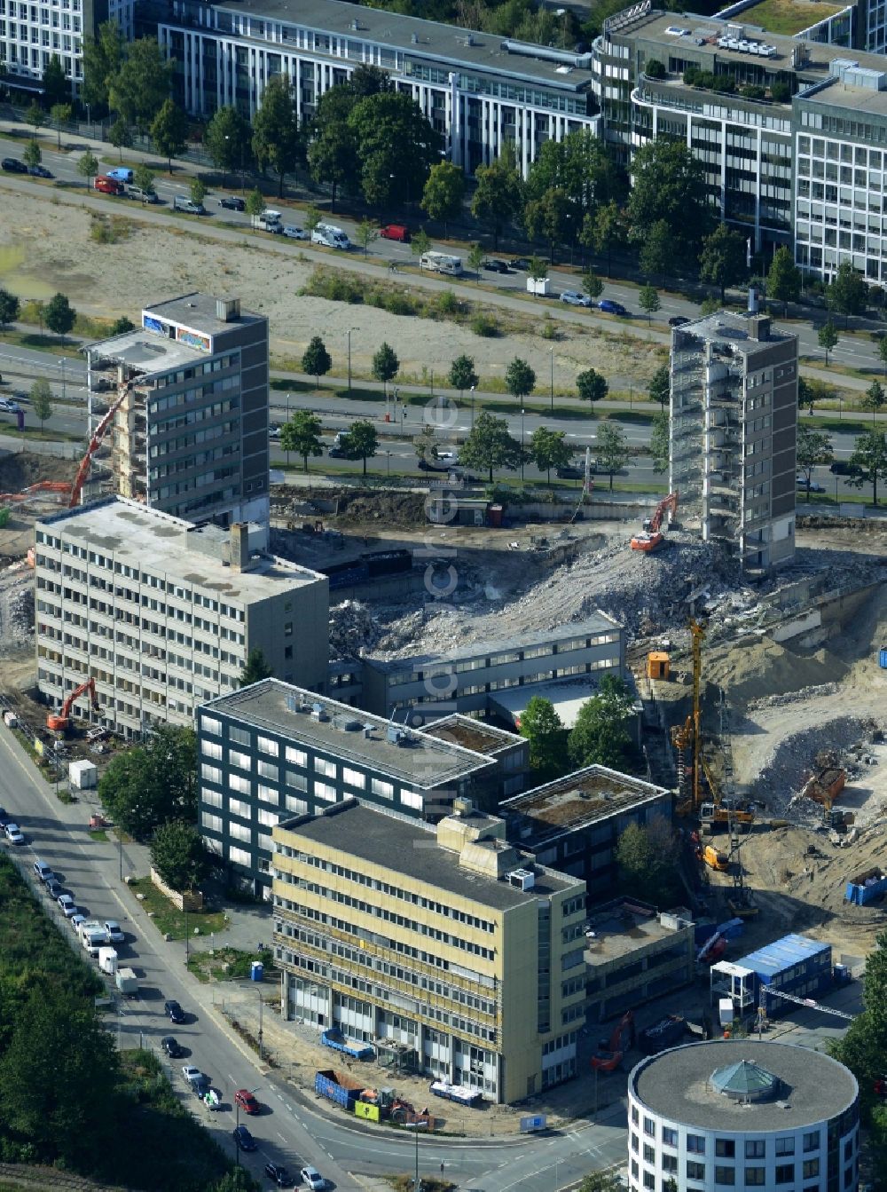 München von oben - Abrißfläche der Bürohaus- Gebäude Vogelweideplatz in München im Bundesland Bayern