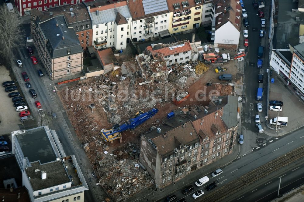 Luftbild Nürnberg - Abrißfläche des Gebäude der Bahnhofstraße - Reindelstraße - Flaschenhofstraße in Nürnberg im Bundesland Bayern