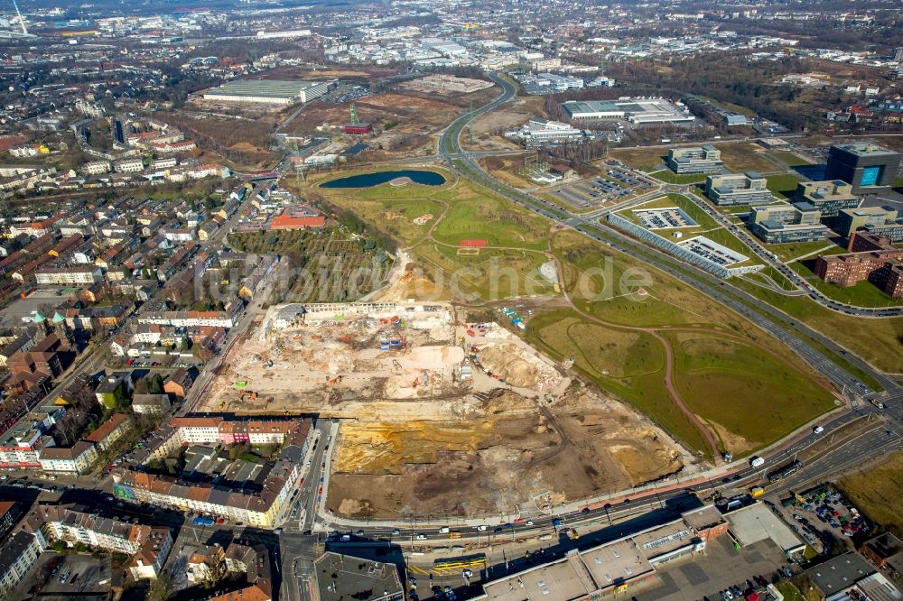 Luftbild Essen - Abrißfläche der Halle des Altendorfer real,-Markts an der Husmannshofstraße in Essen im Bundesland Nordrhein-Westfalen