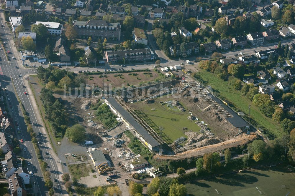 Aachen aus der Vogelperspektive: Abrißfläche und Rückbau des alten Aachener Tivoli Stadion in Aachen im Bundesland Nordrhein-Westfalen, Deutschland