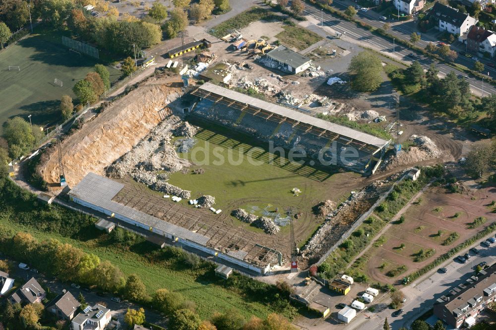 Luftaufnahme Aachen - Abrißfläche und Rückbau des alten Aachener Tivoli Stadion in Aachen im Bundesland Nordrhein-Westfalen, Deutschland