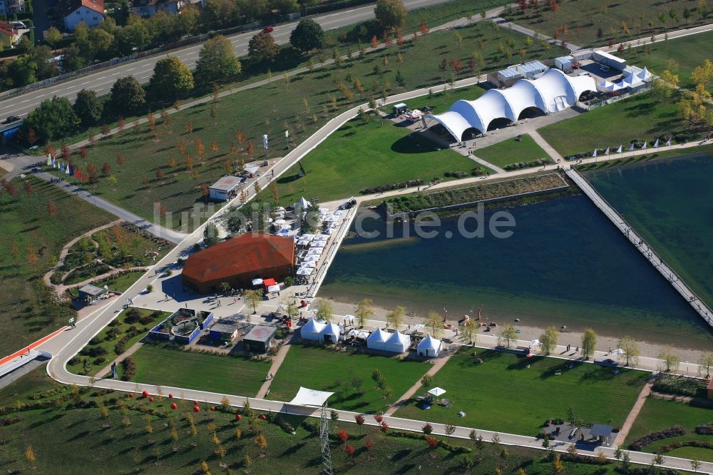 Lahr/Schwarzwald von oben - Abschlusswochenende am Seepark Ausstellungsgelände auf dem Areal der Landesgartenschau 2018 in Lahr/Schwarzwald im Bundesland Baden-Württemberg, Deutschland