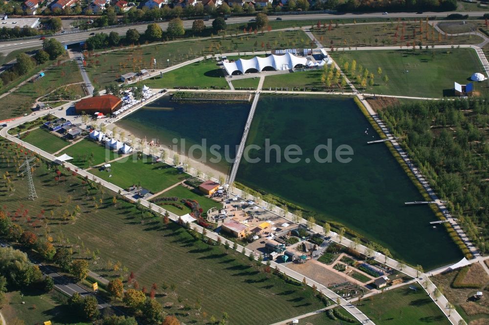 Lahr/Schwarzwald aus der Vogelperspektive: Abschlusswochenende am Seepark Ausstellungsgelände auf dem Areal der Landesgartenschau 2018 in Lahr/Schwarzwald im Bundesland Baden-Württemberg, Deutschland