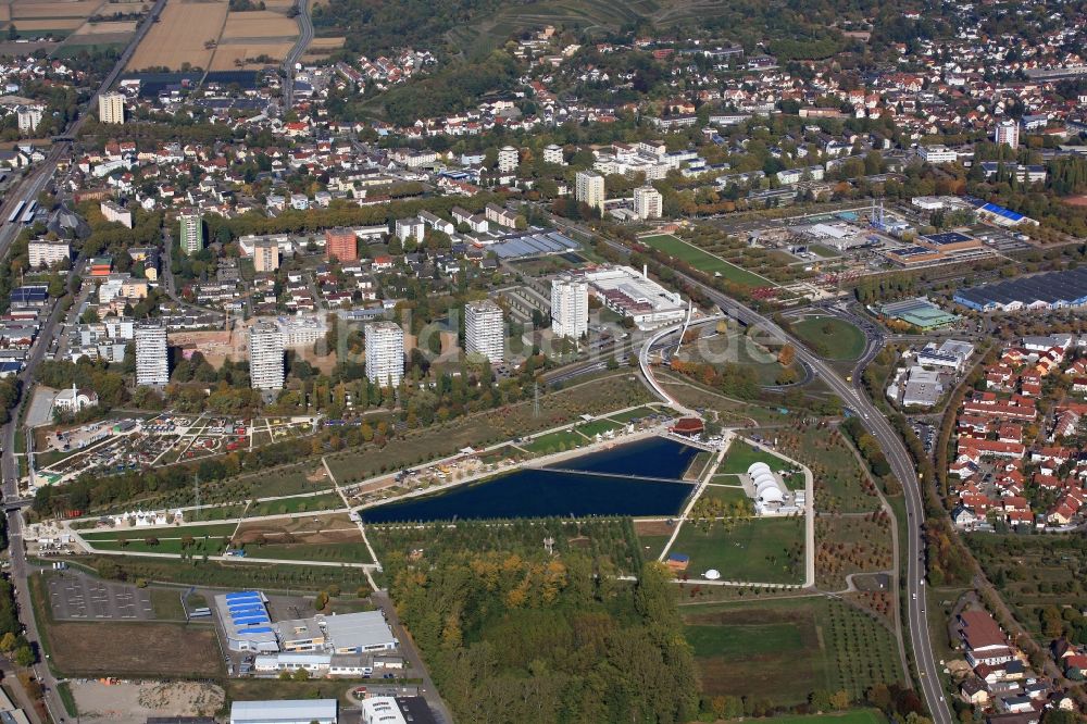 Lahr/Schwarzwald aus der Vogelperspektive: Abschlusswochenende im Seepark, Kleingartenpark und Bürgerpark auf dem Areal der Landesgartenschau 2018 in Lahr/Schwarzwald im Bundesland Baden-Württemberg, Deutschland