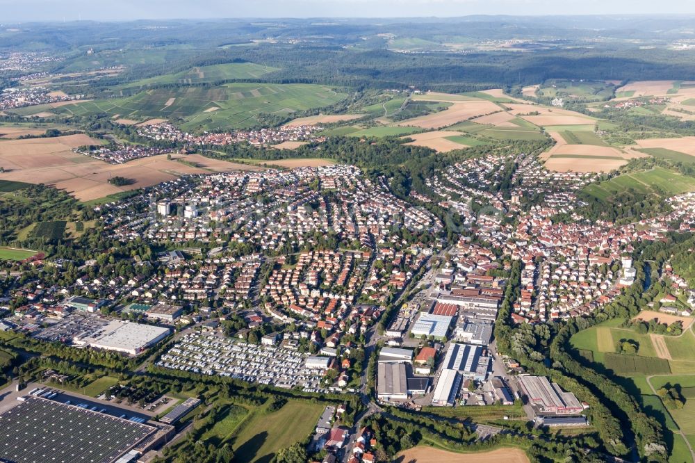 Luftbild Steinheim an der Murr - Abstellfläche für Wohnwagen der PREMIO Wohnwagen,- und Autoreparatur Steinheim in Steinheim an der Murr im Bundesland Baden-Württemberg, Deutschland