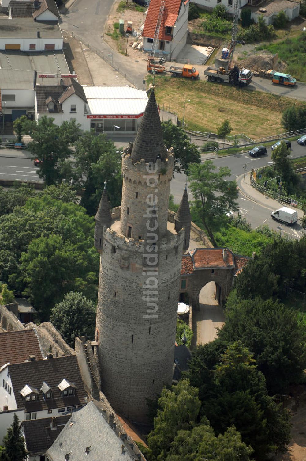 Friedberg aus der Vogelperspektive: Adolfsturm der Burg Friedberg in Hessen