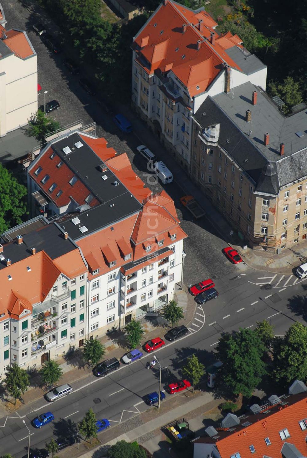 Luftaufnahme Leipzig - Altbausanierung in der Leipziger Südvorstadt an der Windscheidtstraße Ecke Scheffelstraße