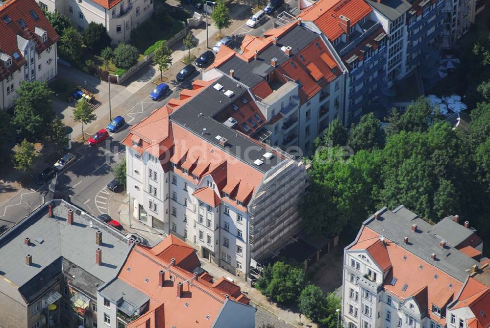 Luftaufnahme Leipzig - Altbausanierung in der Leipziger Südvorstadt an der Windscheidtstraße Ecke Scheffelstraße