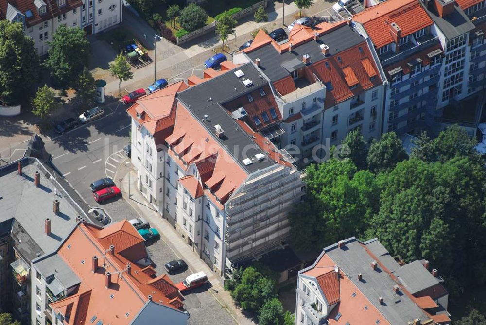 Leipzig von oben - Altbausanierung in der Leipziger Südvorstadt an der Windscheidtstraße Ecke Scheffelstraße