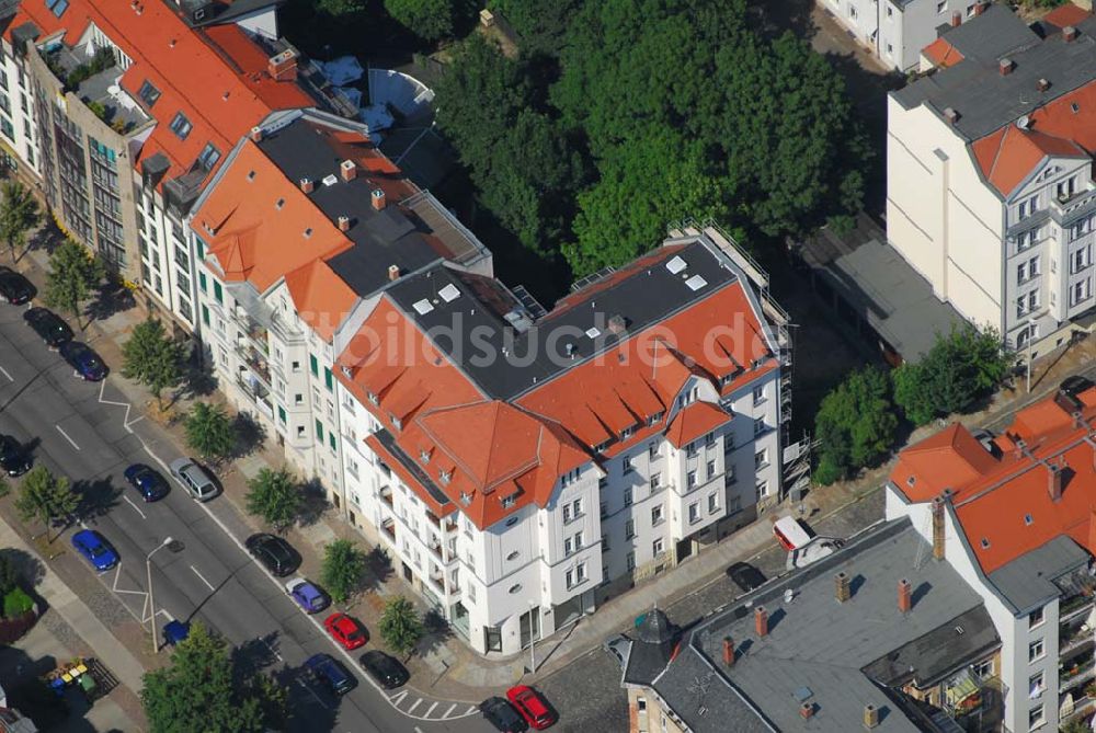 Leipzig von oben - Altbausanierung in der Leipziger Südvorstadt an der Windscheidtstraße Ecke Scheffelstraße