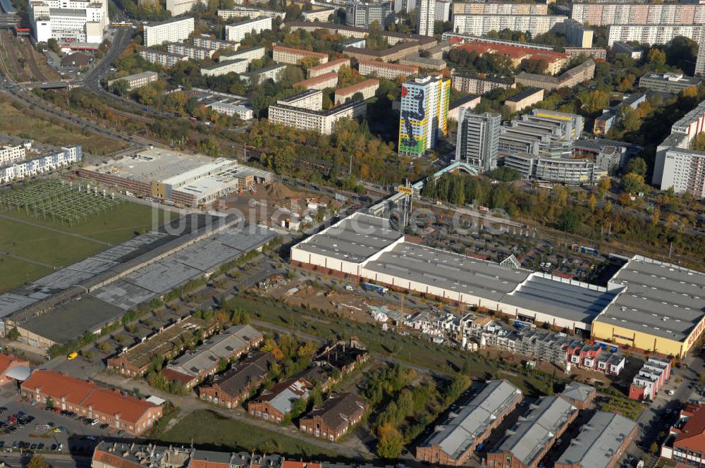 Luftaufnahme Berlin - Alte Schlachthofhallen an der August-Lindemann-Straße in Berlin-Friedrichshain