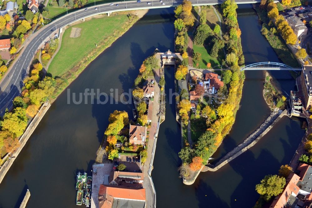 Luftbild Hameln - Alte Weserschleuse in Hameln im Bundesland Niedersachsen