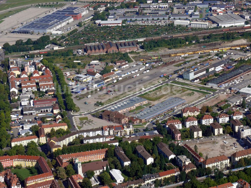 Luftaufnahme Freiburg im Breisgau - Alter Güterbahnhof in Freiburg, Baden-Württemberg