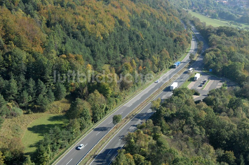 Eisenach aus der Vogelperspektive: Alter Trassen-Verlauf der A 4 bei Eisenach