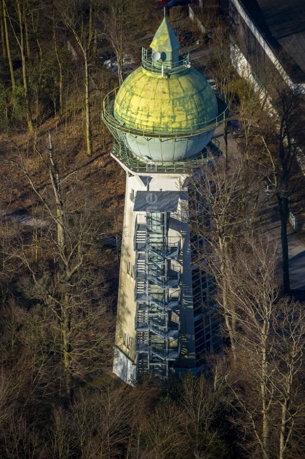 Luftaufnahme Essen - Alter Wasserturm im Stadtteil Bredeney am Walter-Sachse-Weg in Essen im Bundesland Nordrhein-Westfalen