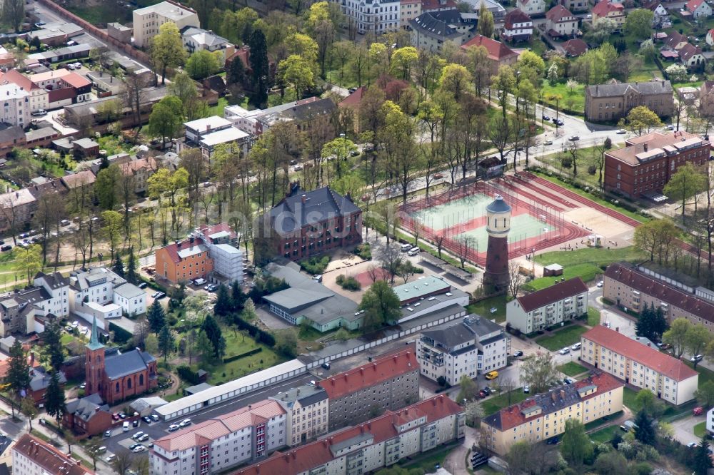 Neuruppin von oben - Altstadt mit dem alten Wasserturm von Neuruppin im Bundesland Brandenburg