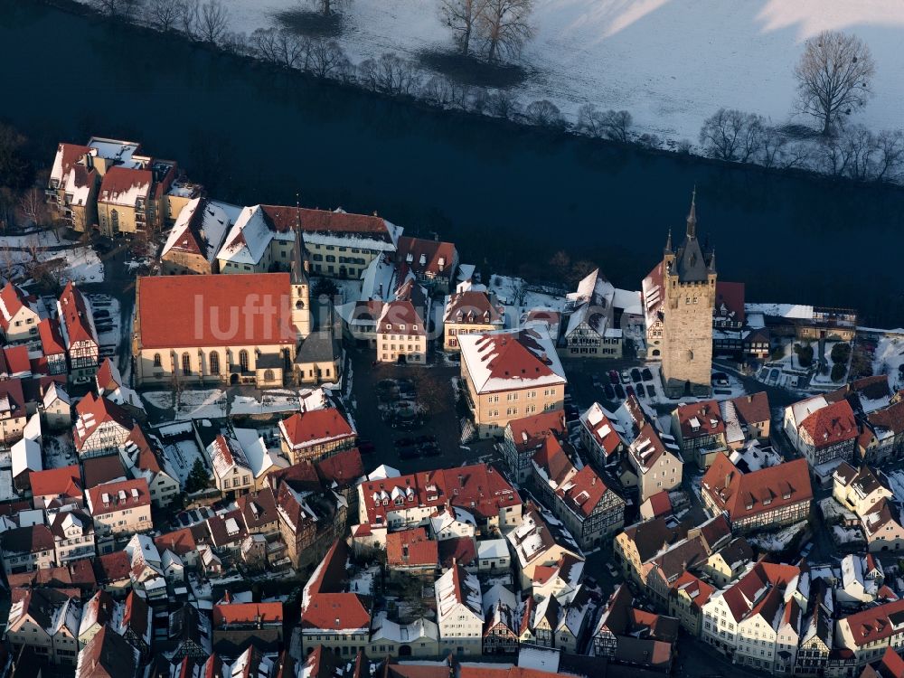 Bad Wimpfen aus der Vogelperspektive: Altstadt von Bad Wimpfen mit Stadt- und Stiftkirche im Bundesland Baden-Württemberg