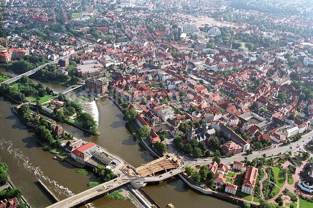 Hameln von oben - Altstadt und Baustelle Neue Münsterbrücke