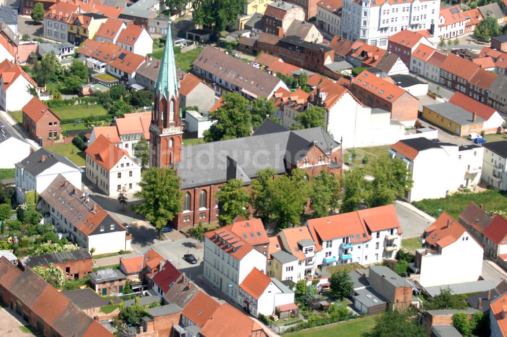 Wittenberge aus der Vogelperspektive: Altstadt und Evangelische Kirche in Wittenberge