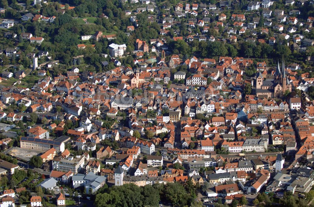 Gelnhausen von oben - Altstadt von Gelnhausen in Hessen