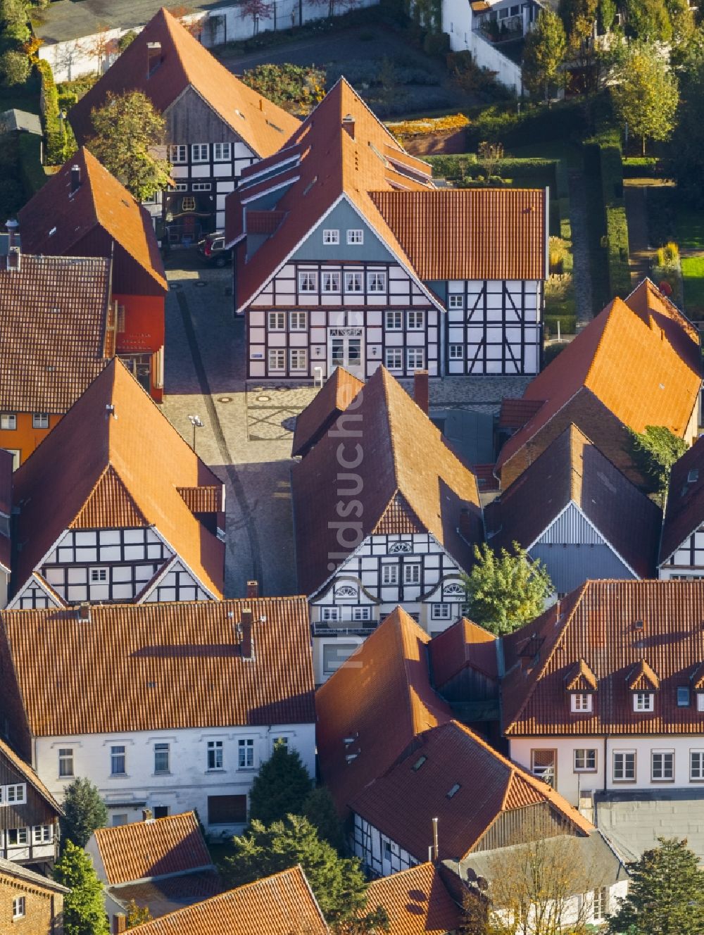 Luftaufnahme Rietberg - Altstadt mit historischen Fachwerkhäusern von Rietberg im Bundesland Nordrhein-Westfalen