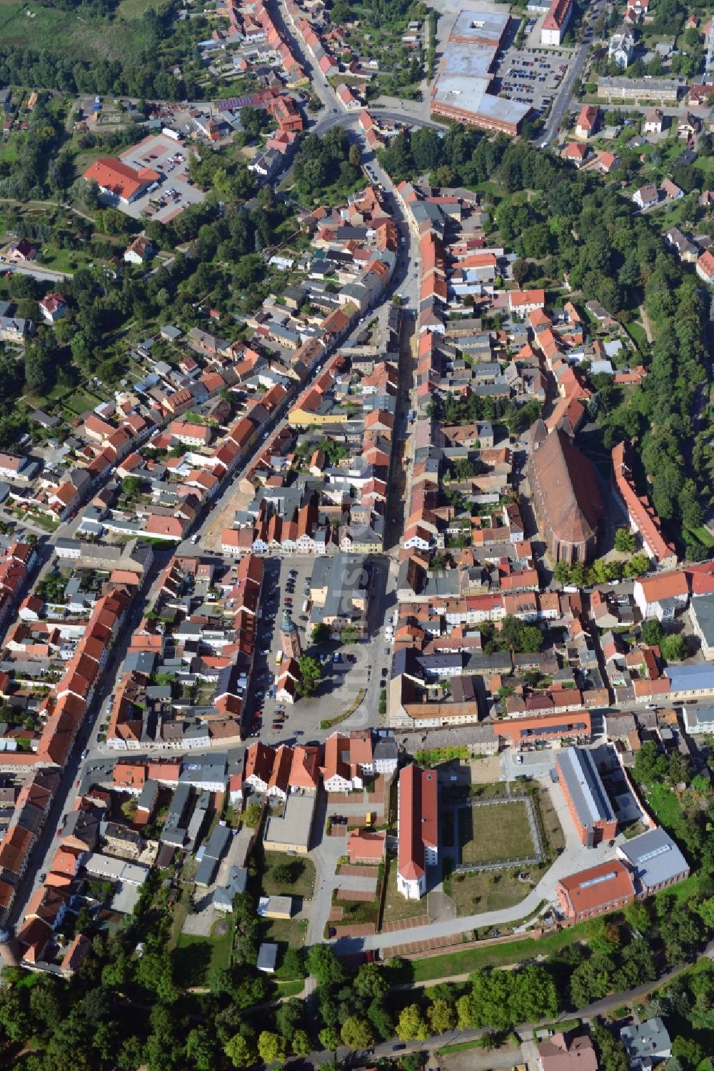 Luckau von oben - Altstadt von Luckau im Bundesland Brandneburg