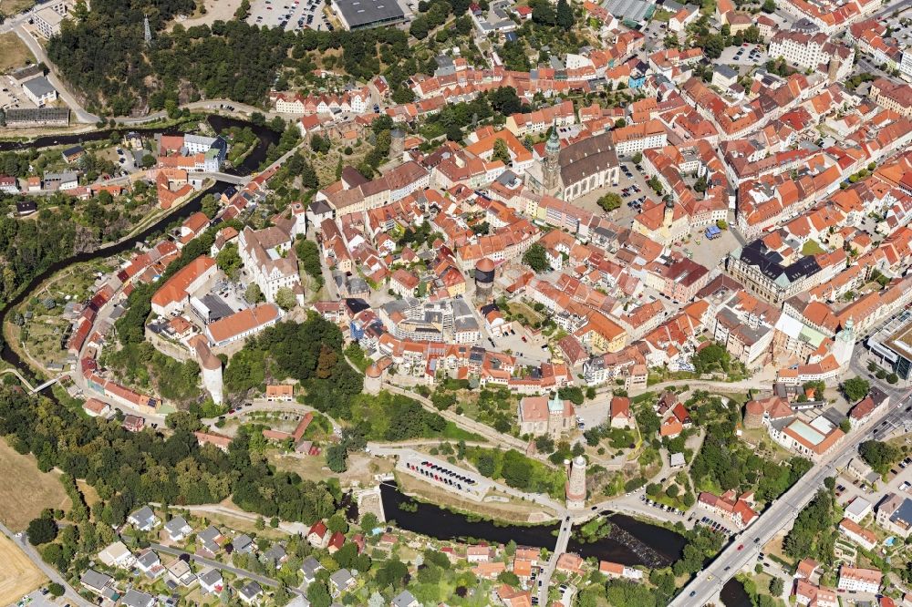 Luftaufnahme Bautzen - Altstadt am Ufer des Flußverlaufes der Hauptspree in Bautzen im Bundesland Sachsen, Deutschland