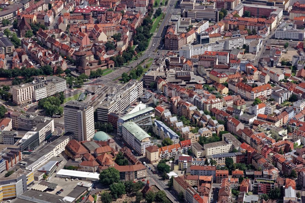 Luftaufnahme Nürnberg - Altstadt Zentrum von Nürnberg in Bayern zwischen Plärrer Spittlertor und Kirche St. Elisabeth