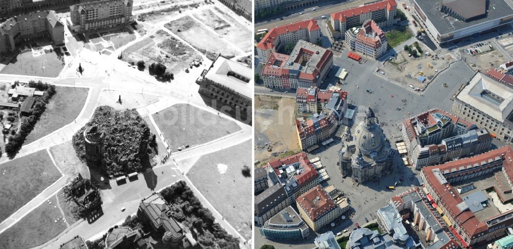 Dresden von oben - Altstadtbereich am Dresdener Neumarkt im Wandel der Zeit