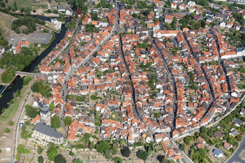 Luftaufnahme Bad Sooden-Allendorf - Altstadtbereich und Innenstadtzentrum in Bad Sooden-Allendorf im Bundesland Hessen, Deutschland