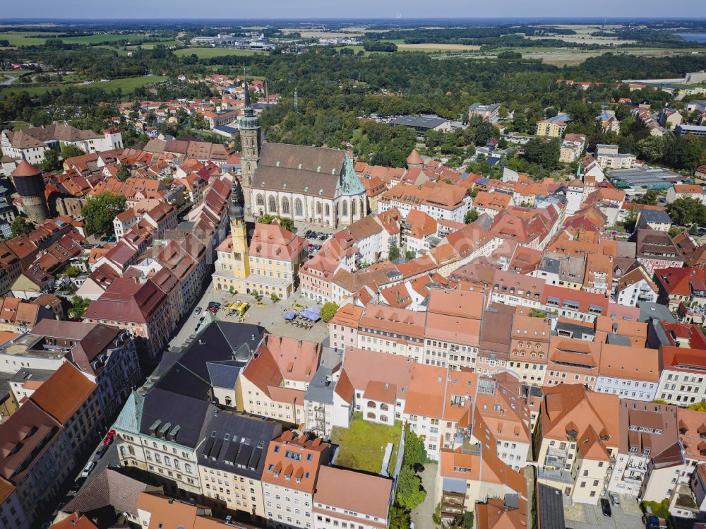 Bautzen von oben - Altstadtbereich und Innenstadtzentrum in Bautzen im Bundesland Sachsen, Deutschland