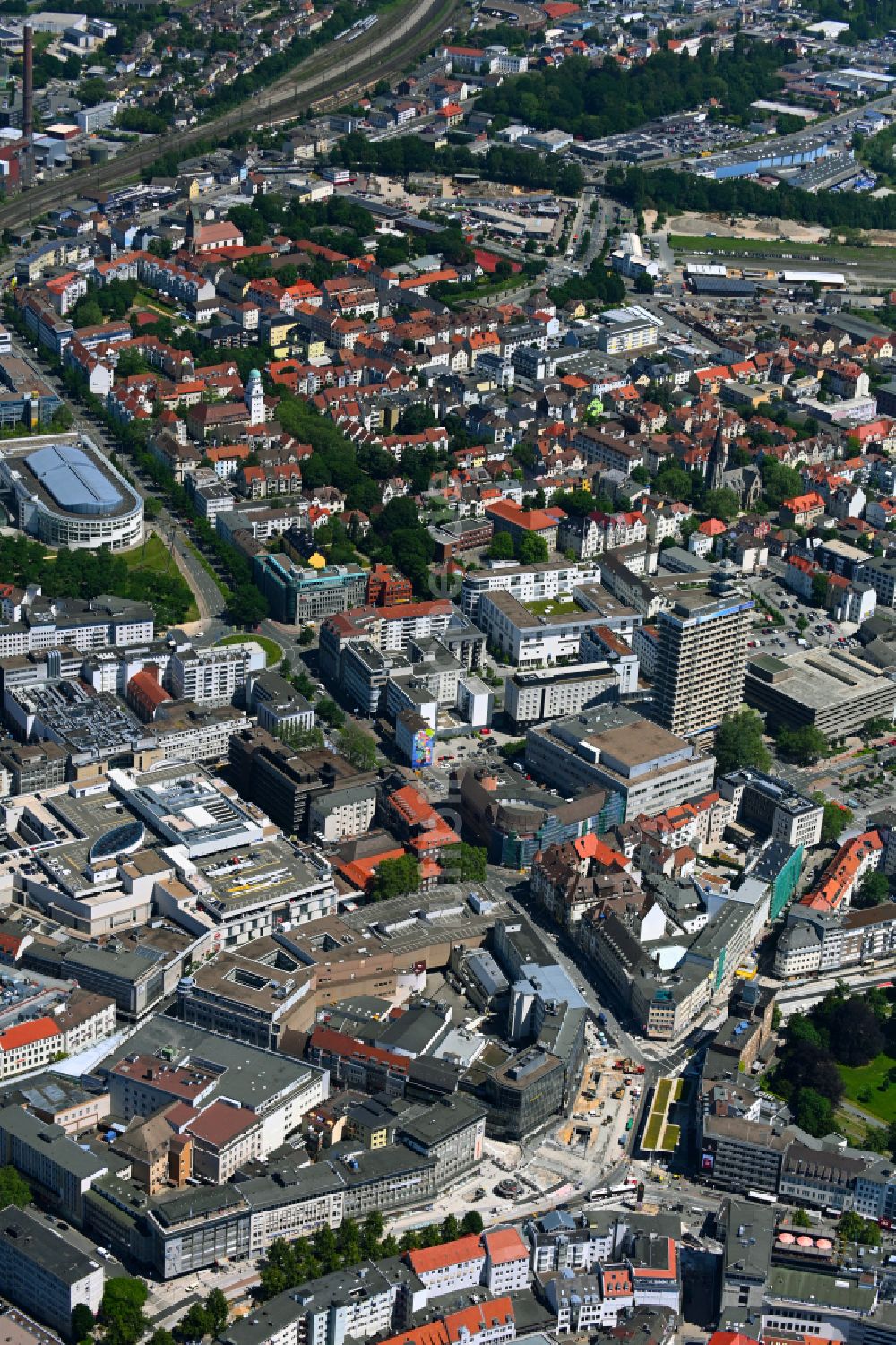 Luftaufnahme Bielefeld - Altstadtbereich und Innenstadtzentrum in Bielefeld im Bundesland Nordrhein-Westfalen, Deutschland