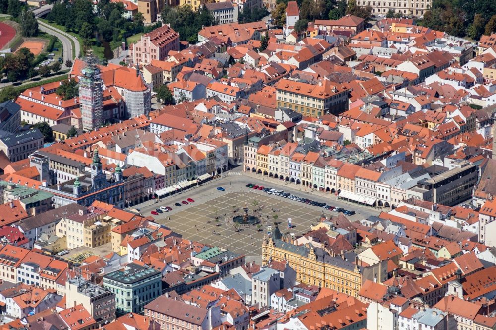 Luftbild Ceske Budejovice - Altstadtbereich und Innenstadtzentrum in Ceske Budejovice in Jihocesky kraj, Tschechien