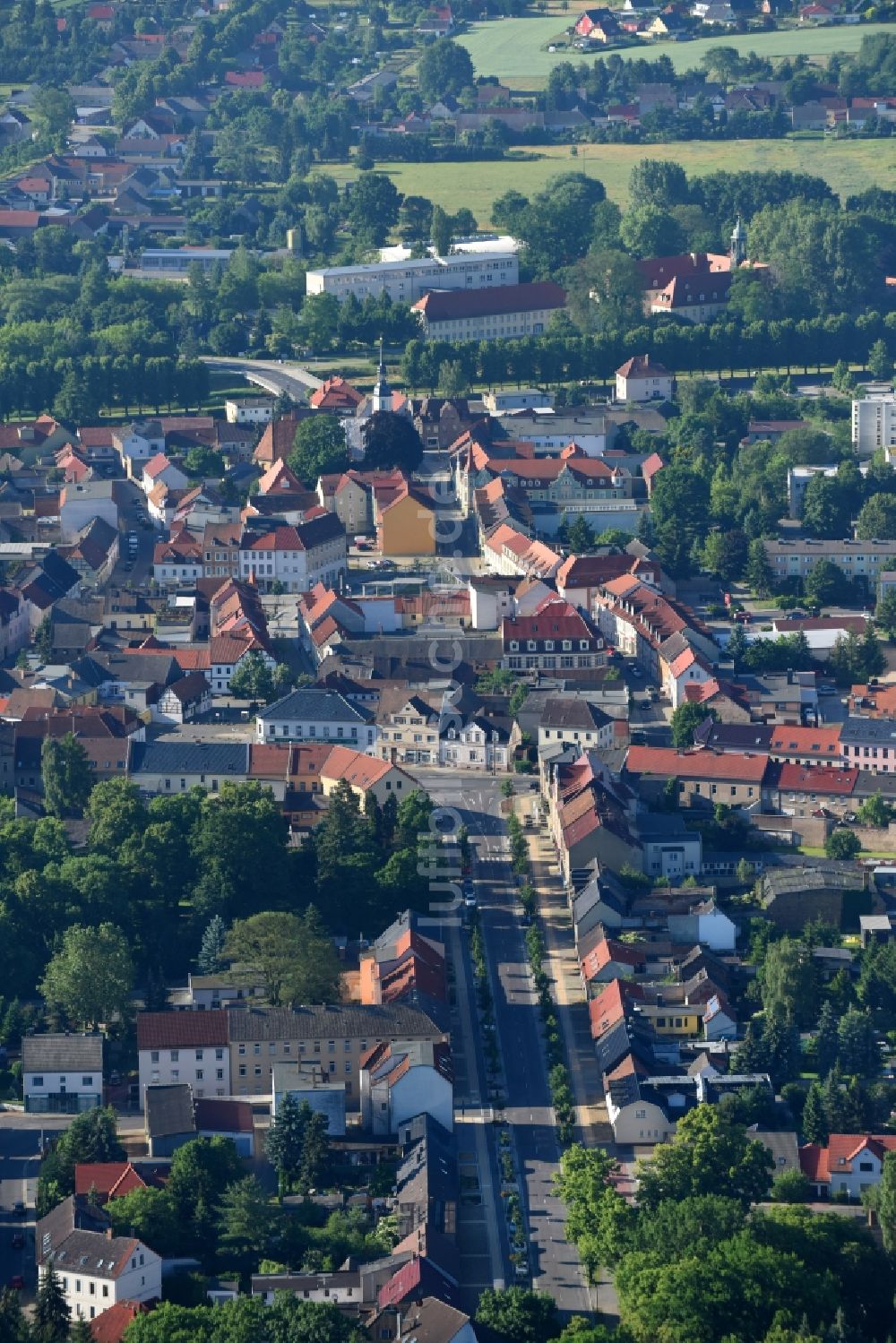 Elsterwerda von oben - Altstadtbereich und Innenstadtzentrum in Elsterwerda im Bundesland Brandenburg, Deutschland