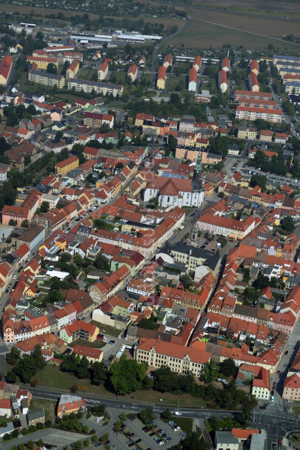 Großenhain von oben - Altstadtbereich und Innenstadtzentrum in Großenhain im Bundesland Sachsen