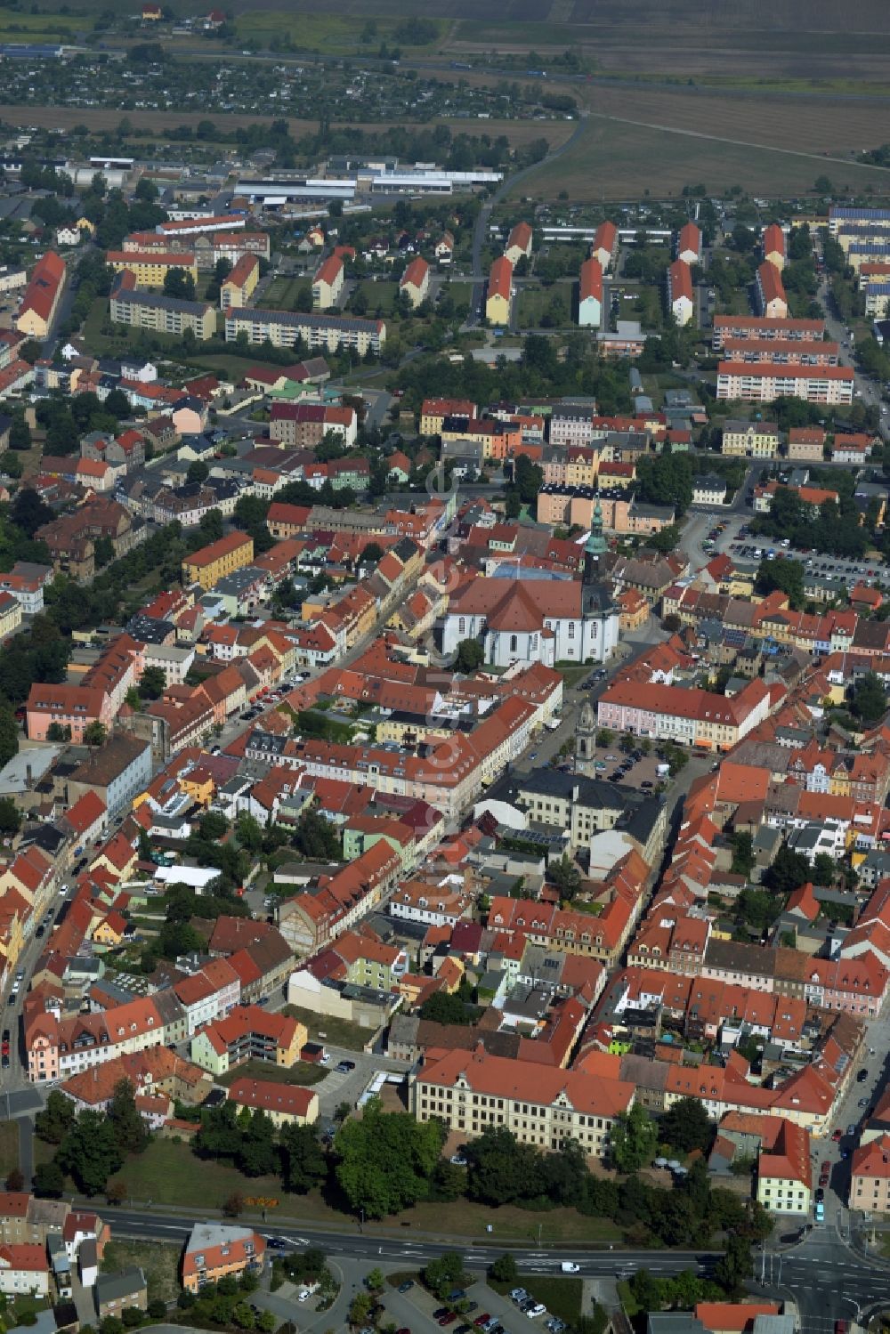 Großenhain aus der Vogelperspektive: Altstadtbereich und Innenstadtzentrum in Großenhain im Bundesland Sachsen