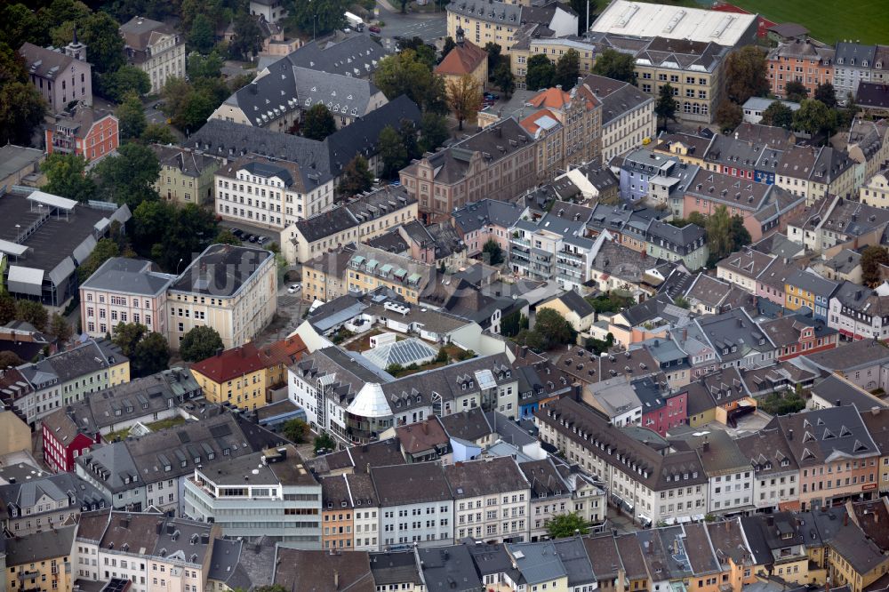 Hof von oben - Altstadtbereich und Innenstadtzentrum in Hof im Bundesland Bayern, Deutschland