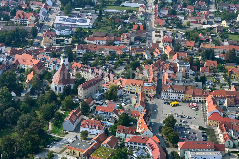 Hoyerswerda aus der Vogelperspektive: Altstadtbereich und Innenstadtzentrum in Hoyerswerda im Bundesland Sachsen, Deutschland