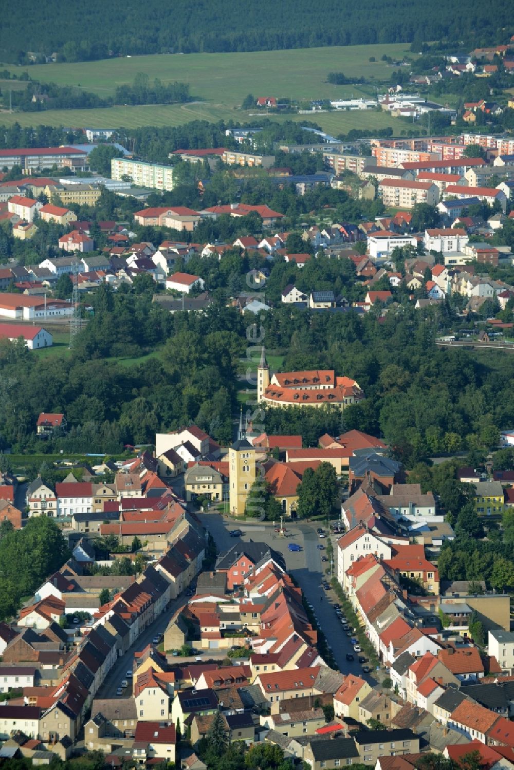 Jessen (Elster) aus der Vogelperspektive: Altstadtbereich und Innenstadtzentrum in Jessen (Elster) im Bundesland Sachsen-Anhalt