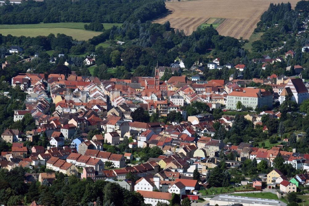 Kamenz aus der Vogelperspektive: Altstadtbereich und Innenstadtzentrum von Kamenz im Bundesland Sachsen