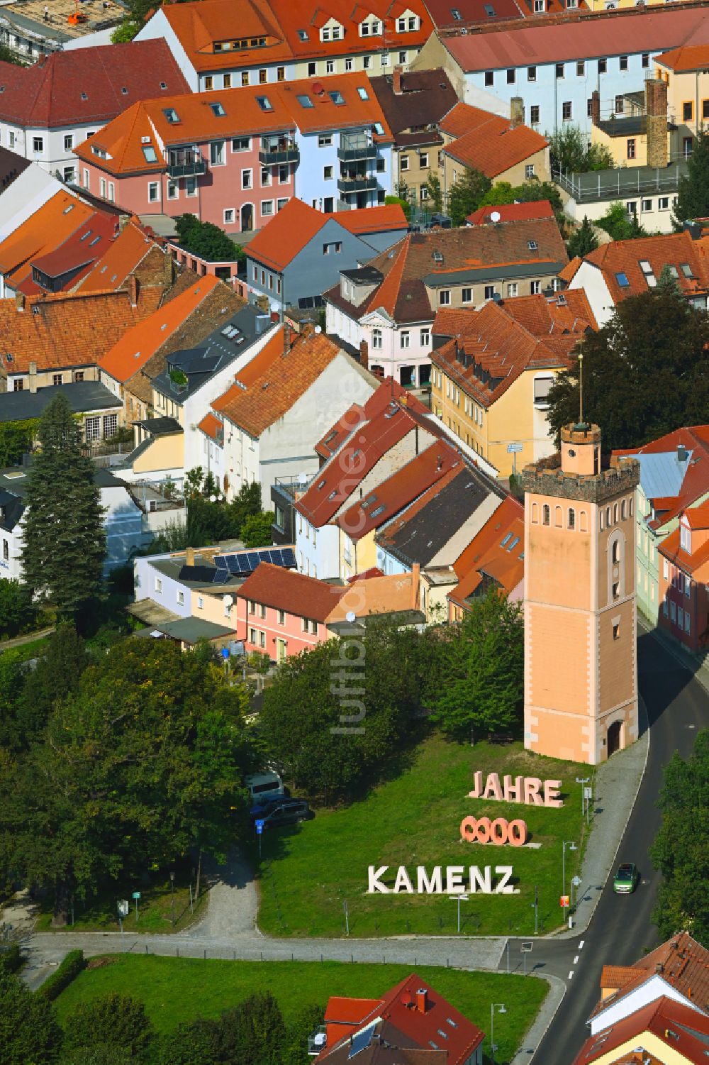 Kamenz aus der Vogelperspektive: Altstadtbereich und Innenstadtzentrum in Kamenz im Bundesland Sachsen, Deutschland