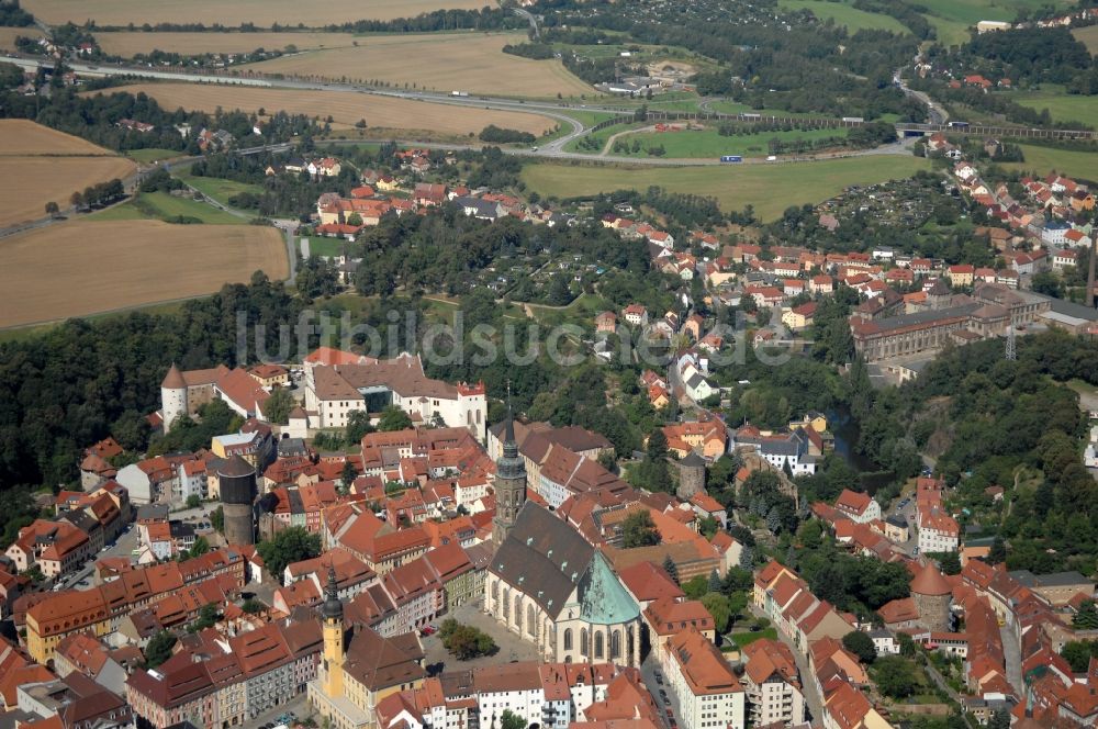 Löbau aus der Vogelperspektive: Altstadtbereich und Innenstadtzentrum in Löbau im Bundesland Sachsen, Deutschland