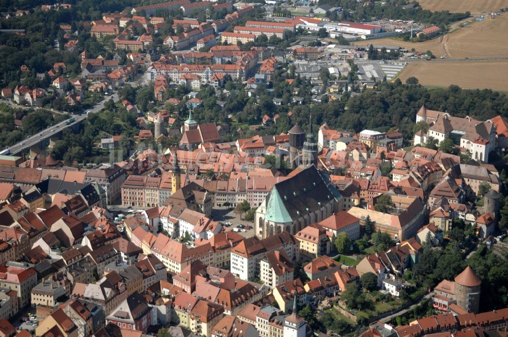 Luftaufnahme Löbau - Altstadtbereich und Innenstadtzentrum in Löbau im Bundesland Sachsen, Deutschland