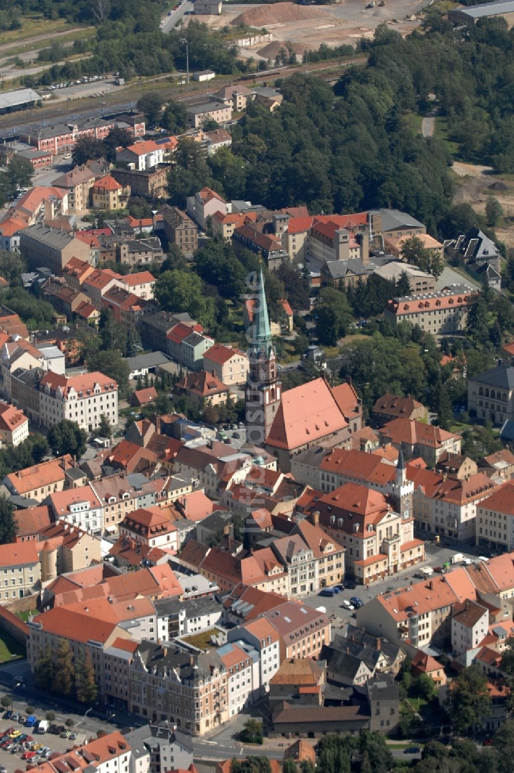 Löbau aus der Vogelperspektive: Altstadtbereich und Innenstadtzentrum in Löbau im Bundesland Sachsen, Deutschland