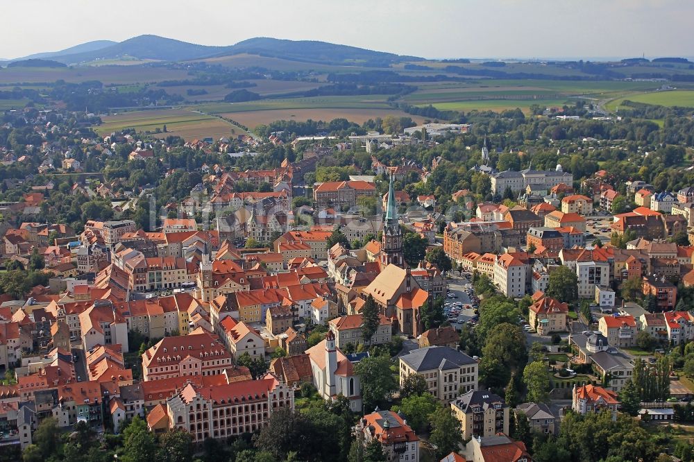 Löbau aus der Vogelperspektive: Altstadtbereich und Innenstadtzentrum in Löbau im Bundesland Sachsen, Deutschland