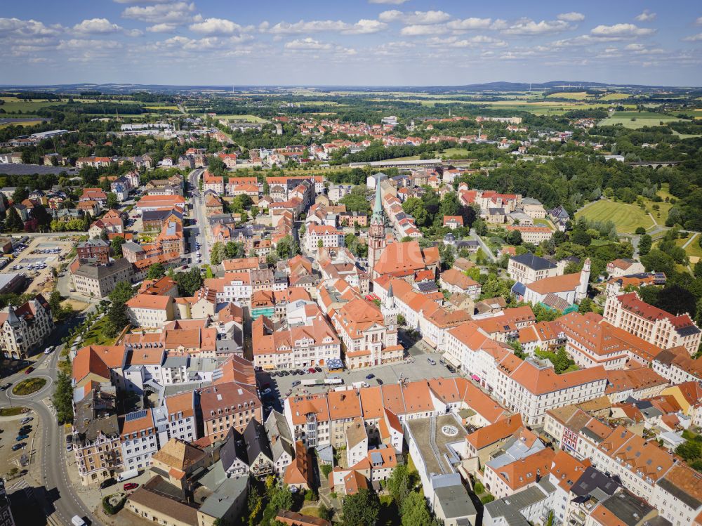 Löbau von oben - Altstadtbereich und Innenstadtzentrum in Löbau im Bundesland Sachsen, Deutschland